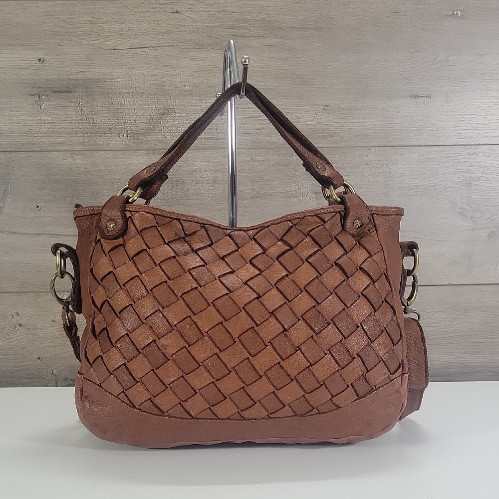 Civico 93 Brown Woven Leather Tote Shoulder Bag - Brown
